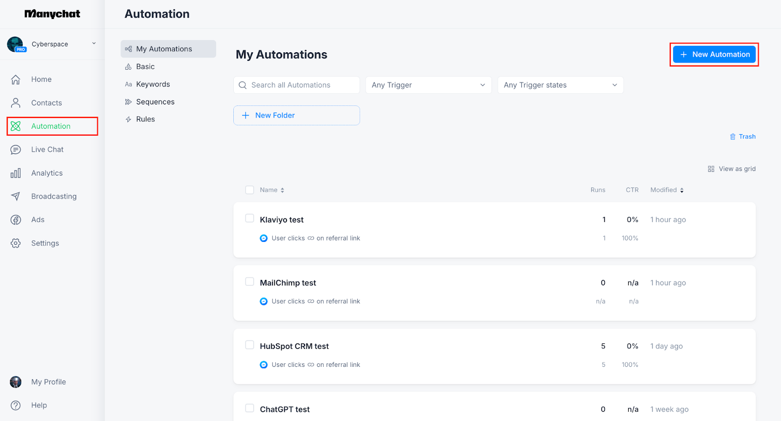 Editor de flujos de ManyChat con AI Assistant en 2026